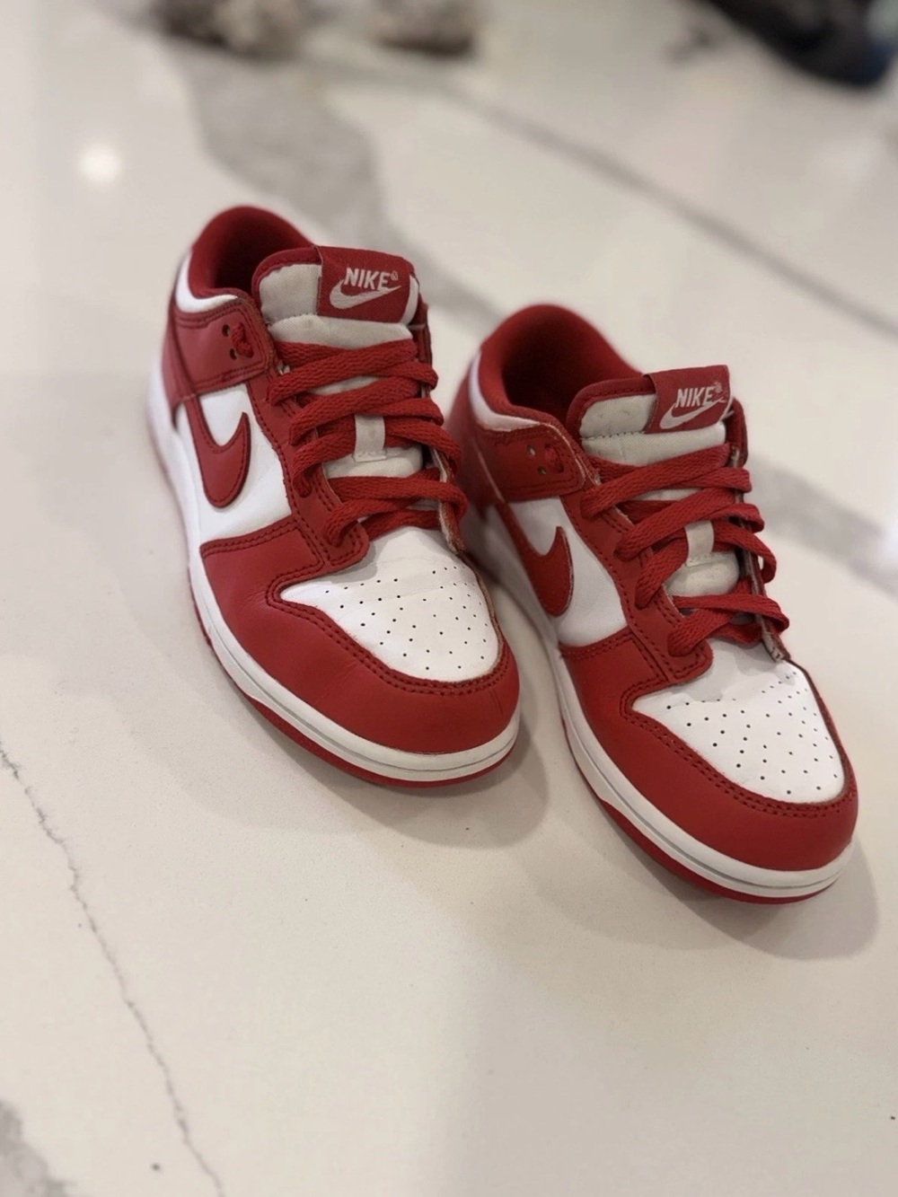 Nike Dunk Low Unisex Kids Red/White Leather Low Top Sneakers US 2.5Y FB9108-119